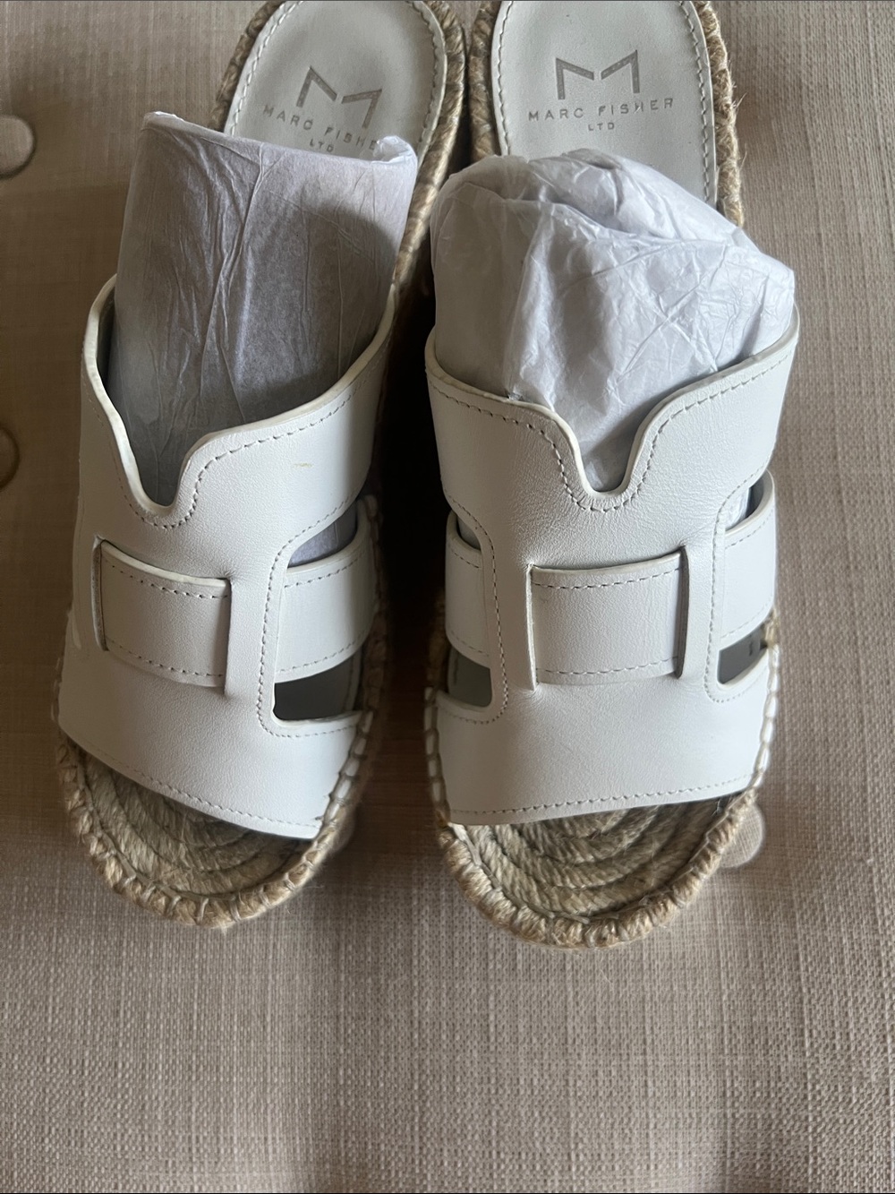 Marc Fisher White Espadrille Slide Sandals